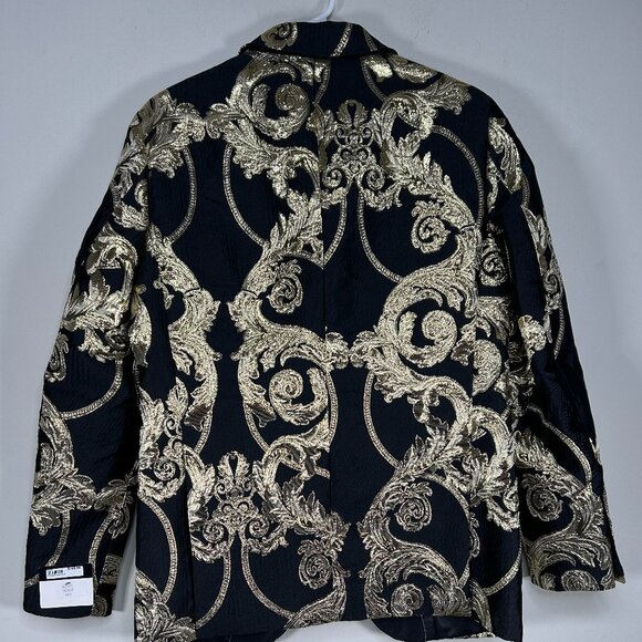 Cielo Single Breasted Blazer Tuxedo Jacket Men's 40R Black Gold Floral NWT - Picture 5 of 13